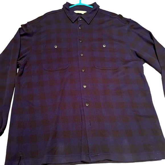 Vintage classic heavy 100% cotton Eddie Bauer button up blue plaid sweat… - Picture 4 of 4